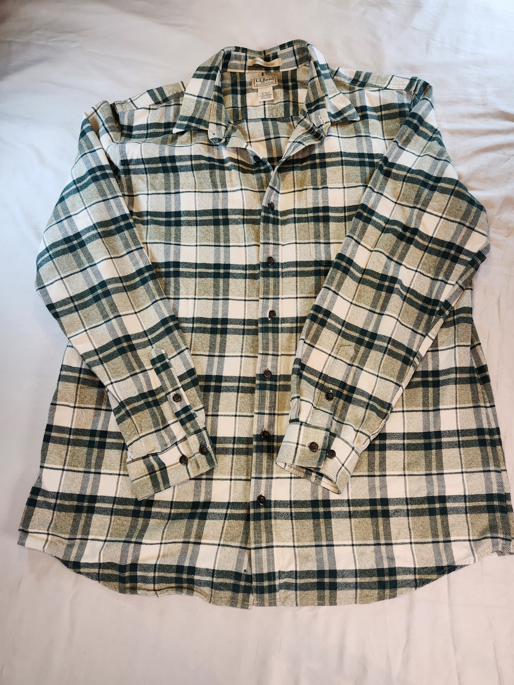 L.L. Bean Men's Slightly Fitted Flannel Plaid Shirt XL-Tall Green 100% Cotton